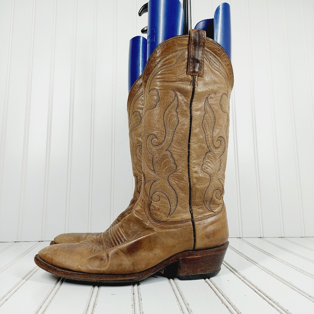 Dan Post Brown Leather Slip On Embroidered Cowboy Wester Boots K379